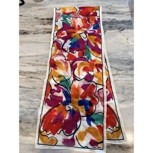 Albert Nipon 100% Silk Scarf Floral Print 15"x52" Made in Japan Floral